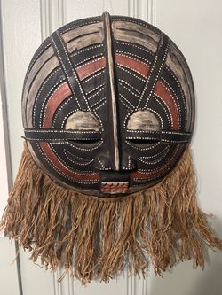 Vintage African Luba Kifeebe style wooden mask hand carved tribal wall decor