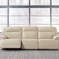 🛋️ Double Deal 3-Piece Power Reclining Sofa – Real Leather – Almond – Brand New!