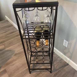 Wine Rack-holds 18 Bottles And Several Glasses