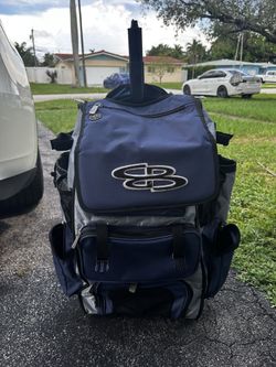 Boombah Rolling Bat Bag – Navy/Gray – Pull Handle Broken, Everything Else Works
