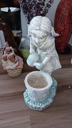 Girl with Watering Can Resin Planter Figurine