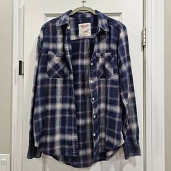 Mossimo Supply Co Navy Blue Plaid Flannel Shirt Boyfriend Fit XS