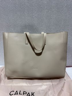 CALPAK Women’s Beige Large Tote Bag Travel Work Laptop Shoulder Bag Organizer