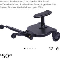 Universal Stroller Board, 2 in 1 Stroller Ride Board w/Detachable Seat, Stroller Glider Board, Buggy Board for 99% of Strollers, Holds Children Up to 