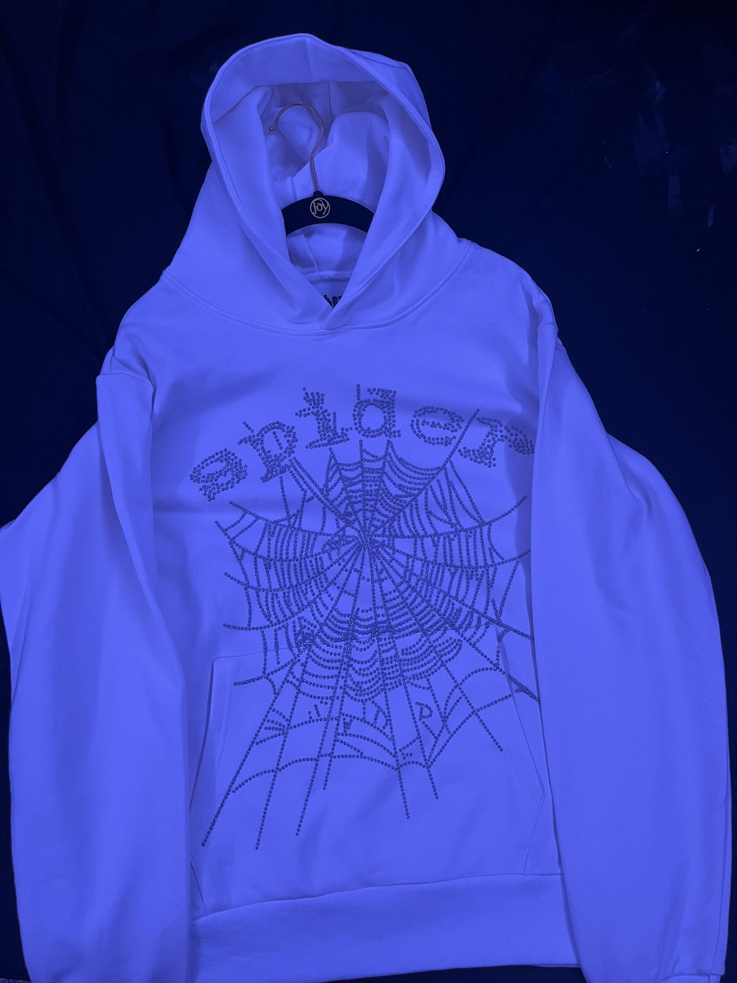 Sp5der OG Rhinestone White Hoodie