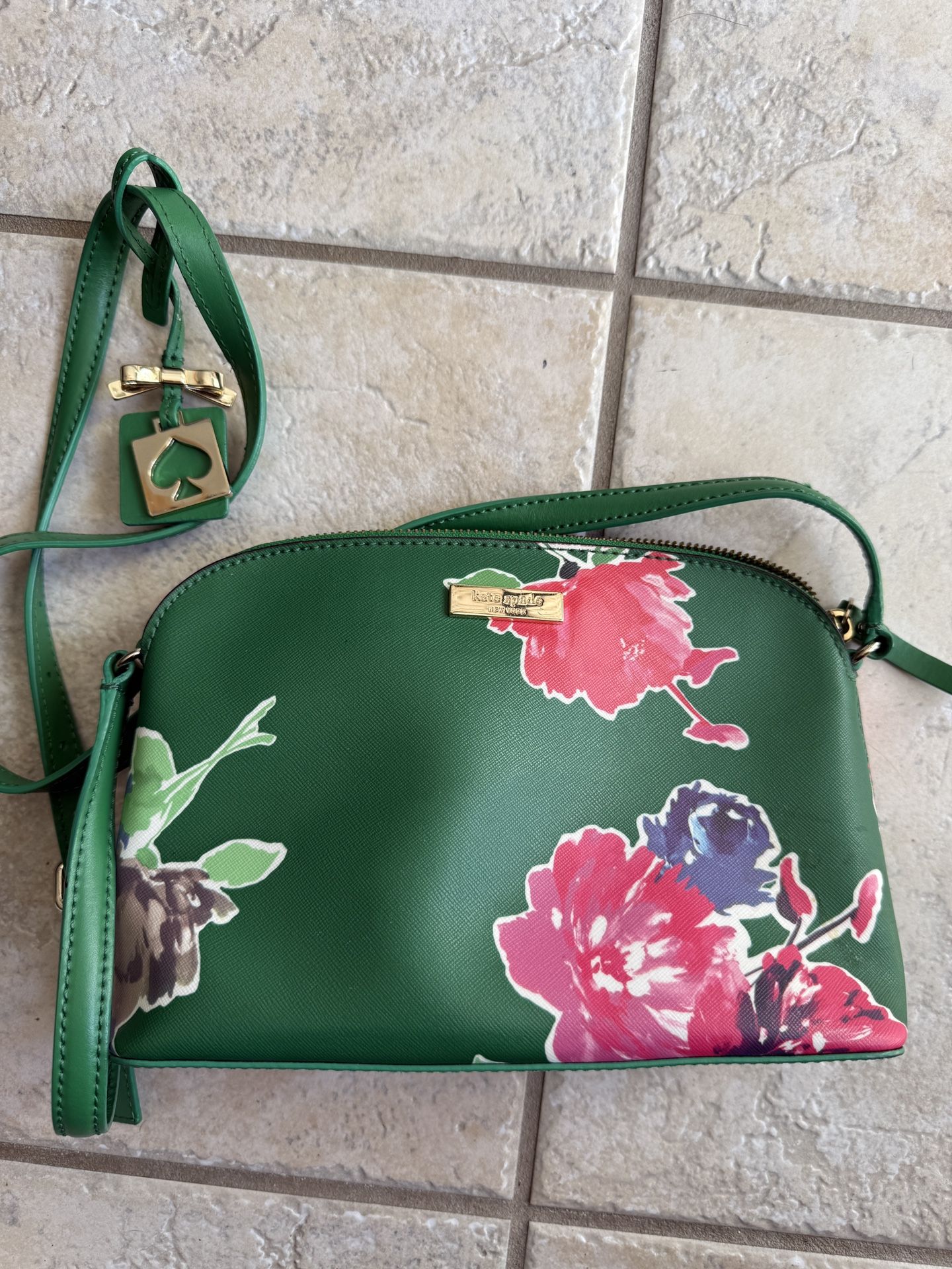 Kate Spade Green And Pink Crossbody Bag With Floral Design
