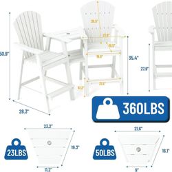 🥨2Pcs Tall Adirondack Chairs,Recycled Poly Balcony Chair with Double Connecting Tray Patio Stools Weather Resistant for Outdoor Deck