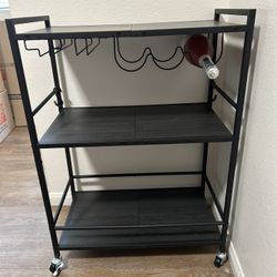 Bar Cart With 3-Tier Shelfing, Wine Bottle Holders, And Wine Glass Storage