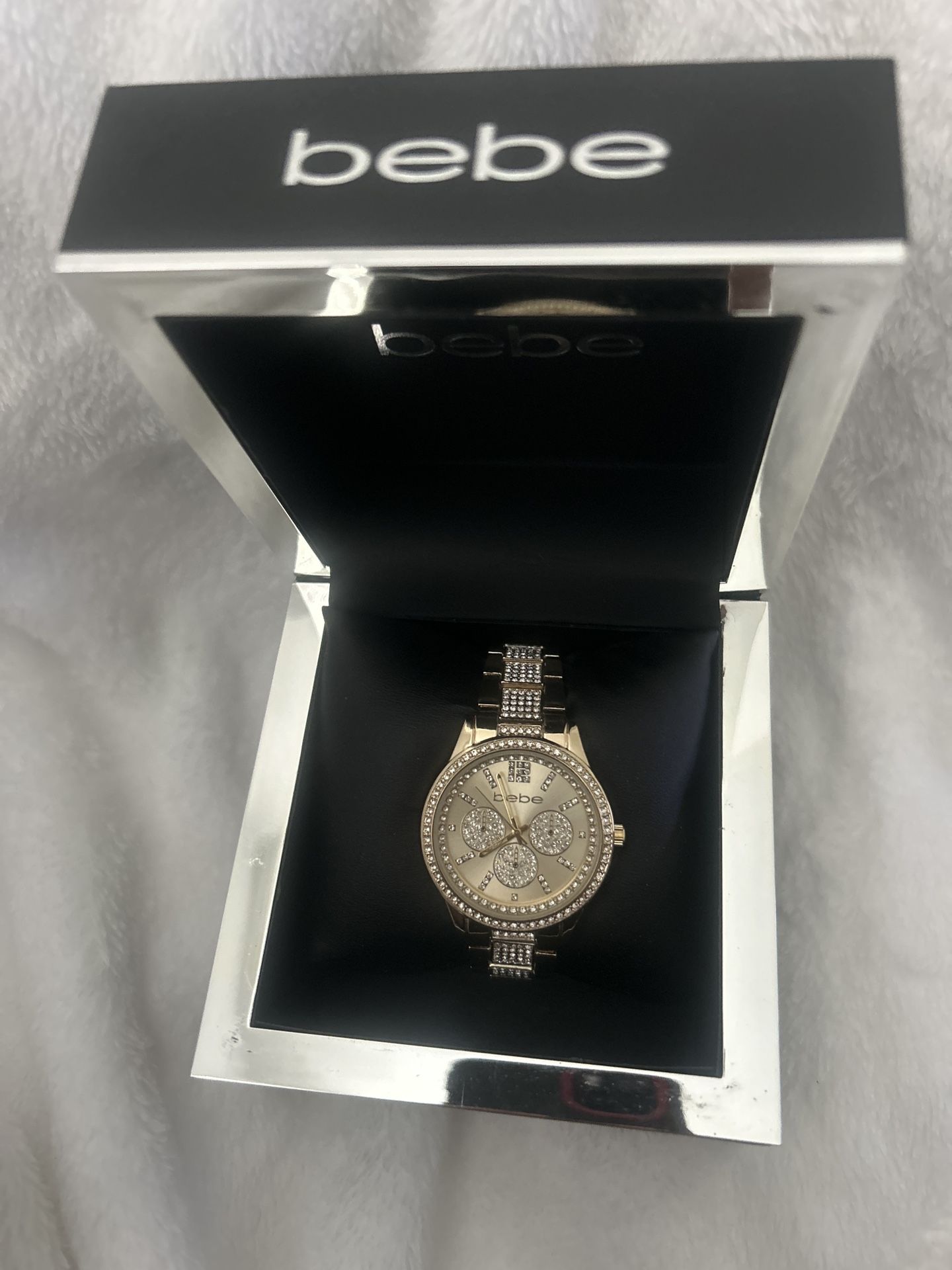 Bebe Women’s Gold-Tone Crystal Accent Watch – New in Box B9