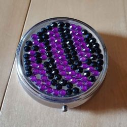 Purple & Black Rhinestone Travel Pill Case