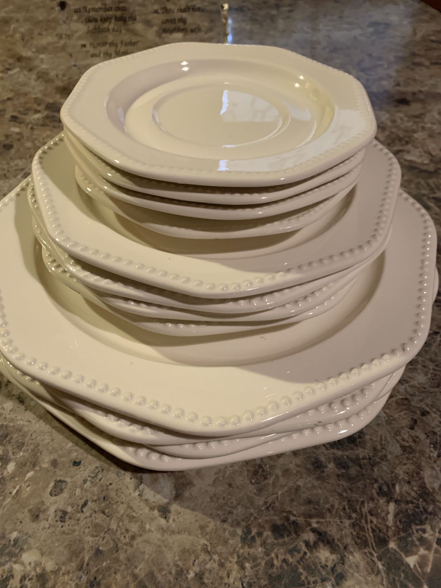 Like New Vintage Sears Ironstone Usa Octagon white Beaded Plates set