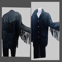 DKNY Vintage Men's Suede Fringe Jacket Rockstar Western Heavy Leather