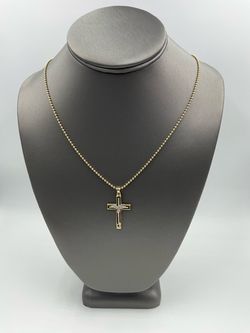 14KT YELLOW GOLD 22” BEADED LINK CHAIN 6.2GR W/ 14KT YELLOW GOLD CROSS CHARM 1.1GR
