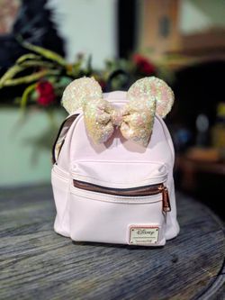 Disney Loungefly Pink Sequin Bow And Mini Ears Backpack