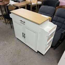 Kitchen Island with Storage, Rolling Kitchen Island on Wheels with Drop Leaf, 3 Open Spice Rack Shelf, Door Cabinet, Drawer, Kitchen Cart Island Table