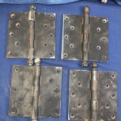 Two Pair Hinges Brass Metal 5 1/2" X 5 1/2"x 2/8” Thick Large & Heavy. 