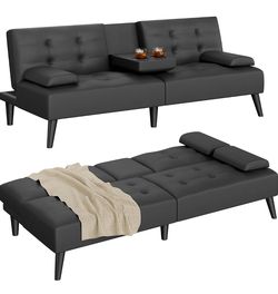 Black Futon Sofa w/ Folding Cup Holders - TC50 (We Have 2 Available  - Price is Per)