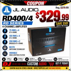 JL Audio 4 Channel Amplifier 400 RMS 800 Watts Max NextD Switching RD400/4 🚨 Payment Options Available 🚨 No Credit Needed 🚨
