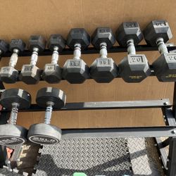 5-25lb Hex Rubber Dumbbell Set With Rack 