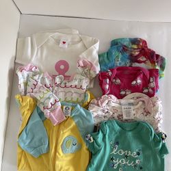 Baby Girl 0-3 Months Short Sleeves Bodysuits And Long Sleeves Jumpsuits 7 Total