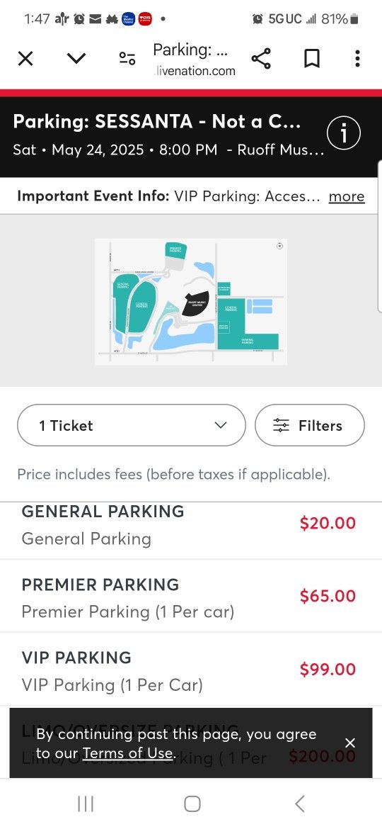 $99 VIP Rouff Music Center Parking Pass Only 5/24/25