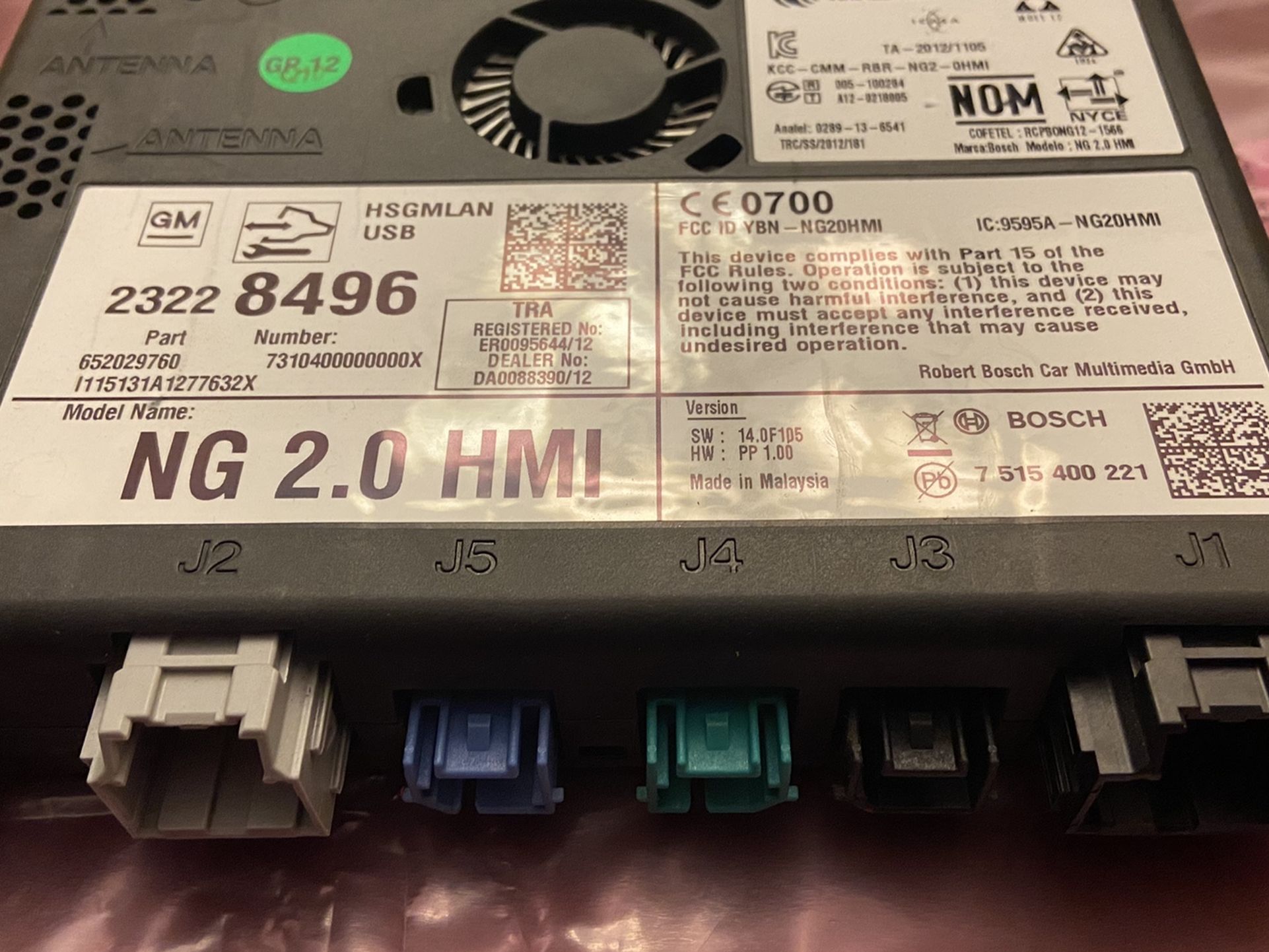 2015 GMC SIERRA GM Radio Module. GN 2.0 HMI, GM #13506455, Phone Jack.