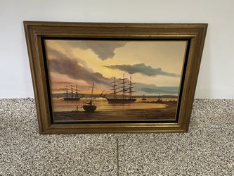 Vintage Ship Oil Painting 