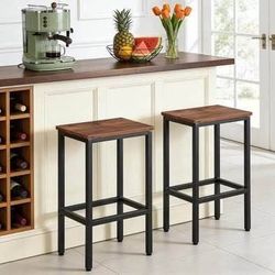 New Set of 2 Rustic Brown Industrial Bar Stools