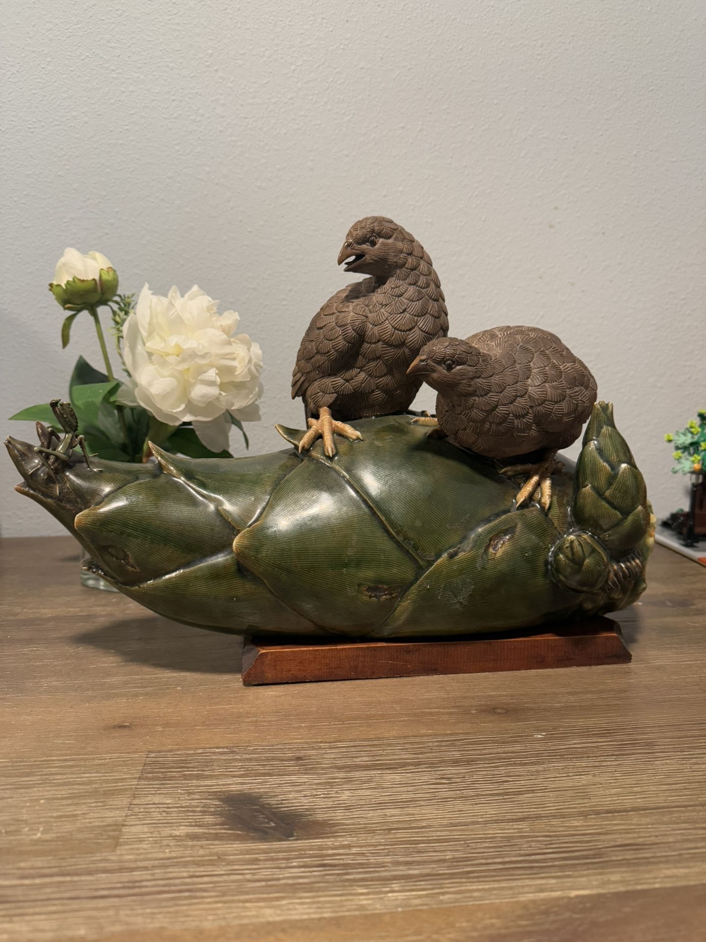 Vintage Quail Birds on Bamboo Sculpture Decor Antiquary | Old China Wucai Mandarin Fly Bird Birds