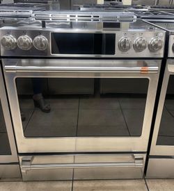 GE Cafe electric induction sliding stainless steel range