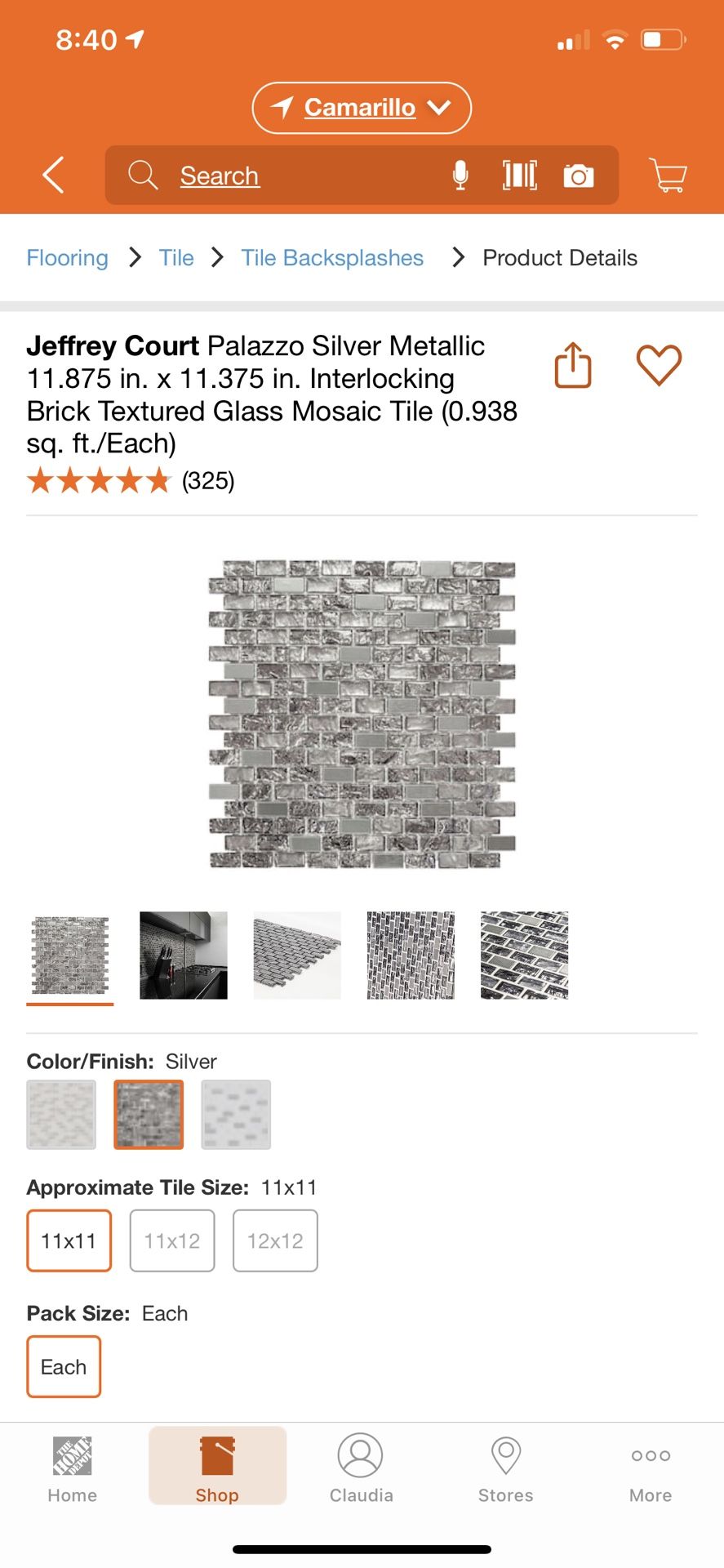 Jefferey Court Palazo Silver Metallic