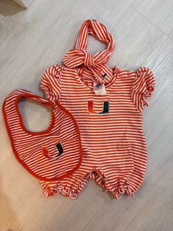 Baby University of Miami Hurricanes Outfit - onesie, bib, bow