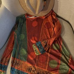 Bohemian printed top raglan sleeves Size 8/10 Curve Loose Fit
