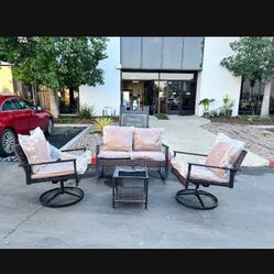 New Assembled Outdoor Swivel Rocking Chairs Set with Loveseat, Garden Conversation Bistro Sets