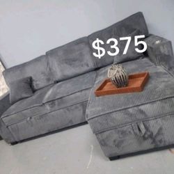 2-pc Sectional Sofa W/ Pul-out Bed & Storage Dark Gray Corduroy (No Tax ‼️)