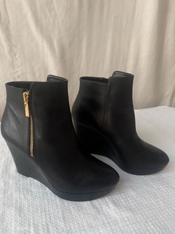 Black Leather Wedge Ankle Boots