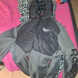 Reebok Full Zip Hooded Charcoal And Black Like New  Men's  XXL  No Rips Tears All Zippers And Drawstrings Work Perfect