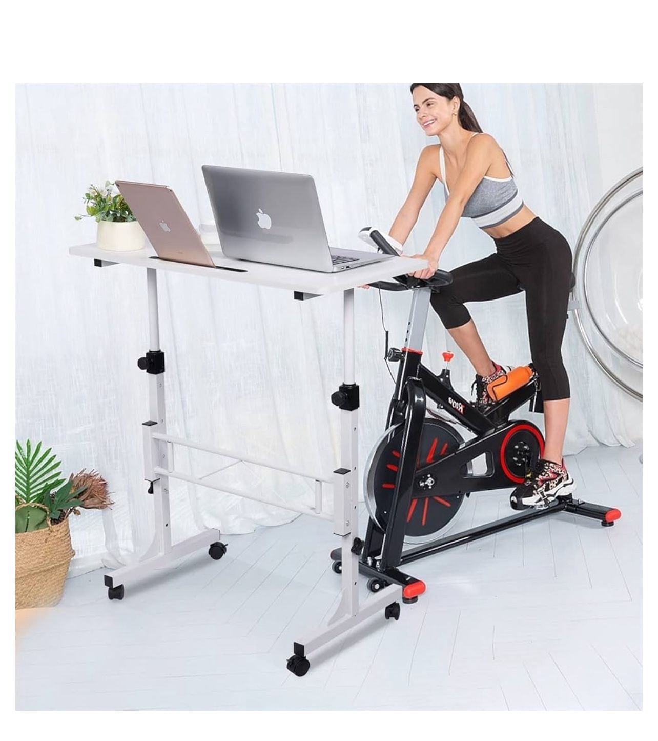 Standing Desk Adjustable Height, Mobile Stand Up Desk with Wheels Small Computer Desk Rolling Desks, Portable Laptop Desk White Standing Table Home Of