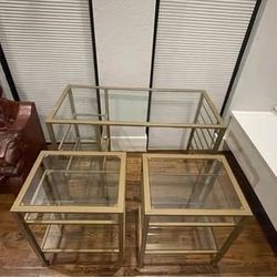 Glass Desk & 2 Side Tables