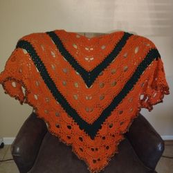 Large Beautiful Triangular Lacy Pumpkin Inspired Crochet Shawl