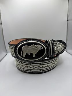 Size 34 Western Embroidered Belt with Bull Buckle