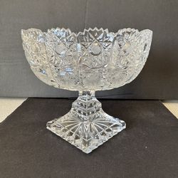 Vintage American Brilliant Cut Heavy Crystal Pedestal Bowl Star Of David 5" Tall