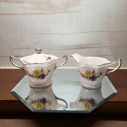 Hazel Atlas Globe Vintage Octagon Shape Sugar & Creamer With Lid