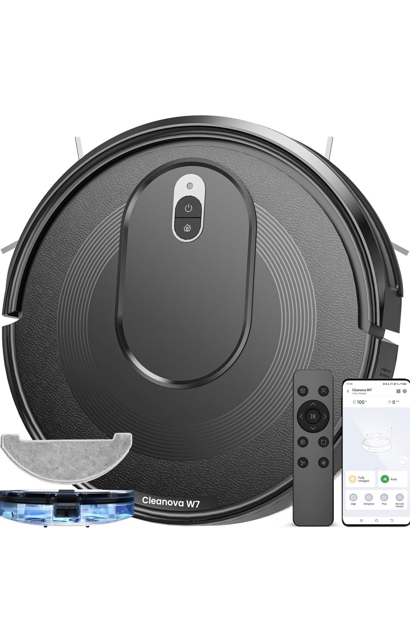 W7 Robot Vacuum and Mop Combo, 2 in 1 Mopping Robotic Vacuum Cleaner with Watertank and Dustbin, Self-Charging, Slim, Max 120mins Runtime for Hard Flo