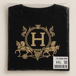 Hermès Black T-Shirt with Gold Design- Make an offer