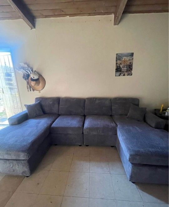 ✅️✅️4 pc fog grey corduroy fabric sectional sofa with double chaise ✅️✅️