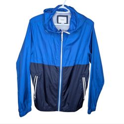 Old Navy Mens Packable Water-Resistant Hooded Windbreaker blue color block