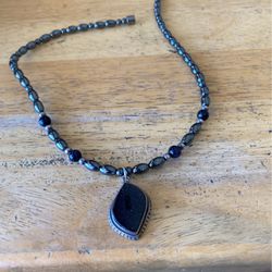 Grey / Black 17” Necklace With Purple Pendant