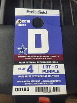 Parking Pass for Redskins Cowboys Tickets