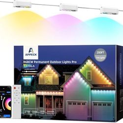 Permanent Outdoor Lights Pro 200ft, RGBCW Smart Eaves Lights with 144 LED Lights, Dual Lens, Cuttable, 111 Scene Modes, IP67 Waterproof Lighting for H
